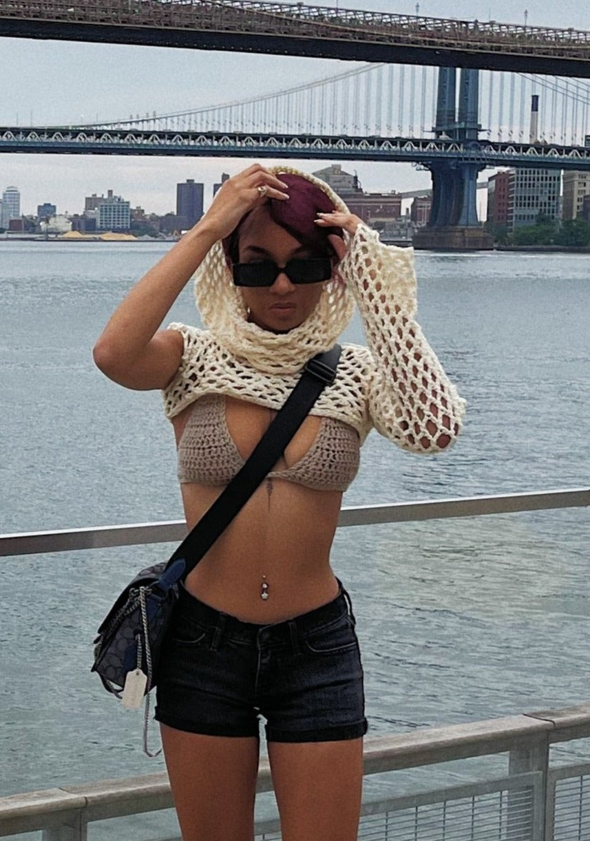 Super Cropped Cowl Neck Hoodie