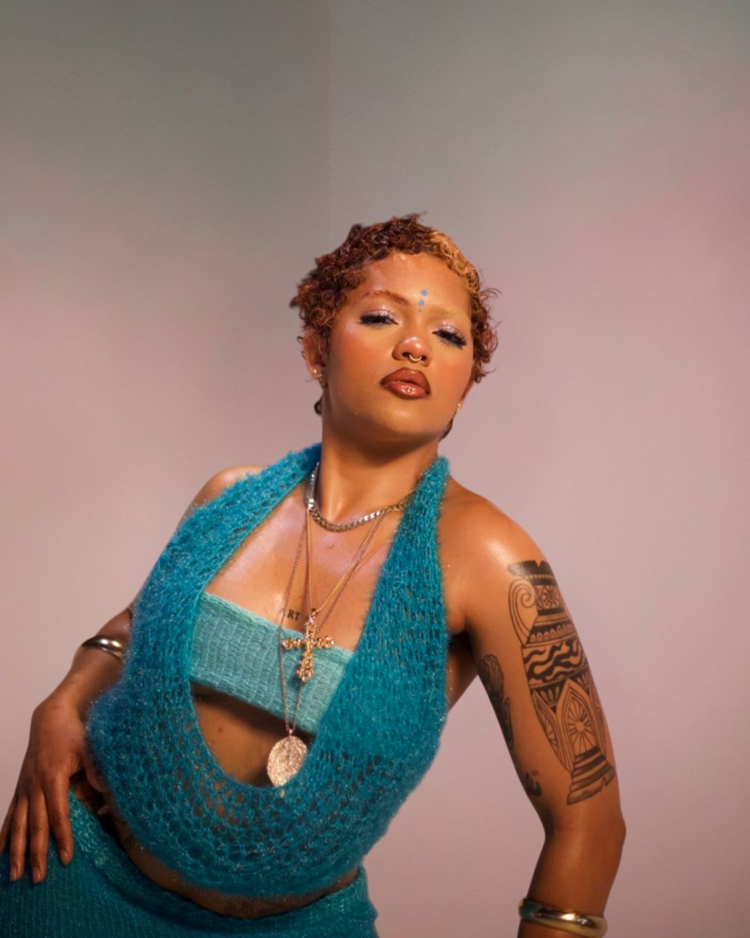 Sparkly Cowl Neck Skirt Set