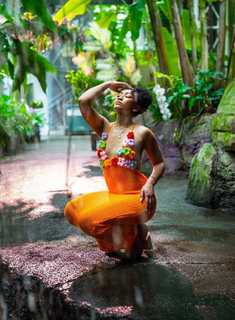 orange blossom maxi dress